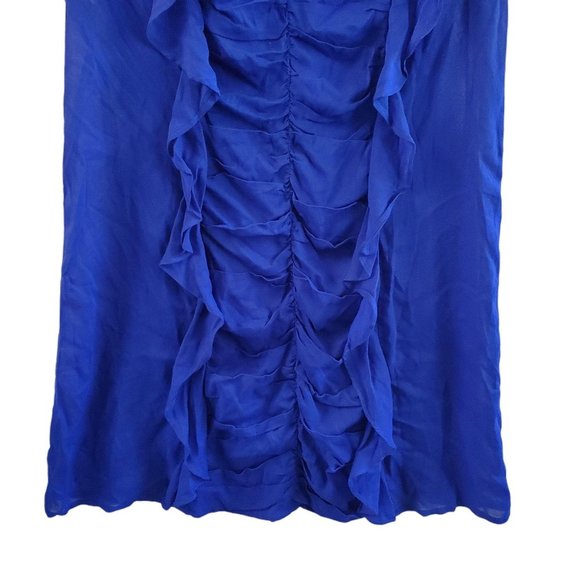 Anthropologie Odille Lissome Mini Dress 8 Blue Rayon Cap Slv V-Neck Ruffle Front - Picture 4 of 9